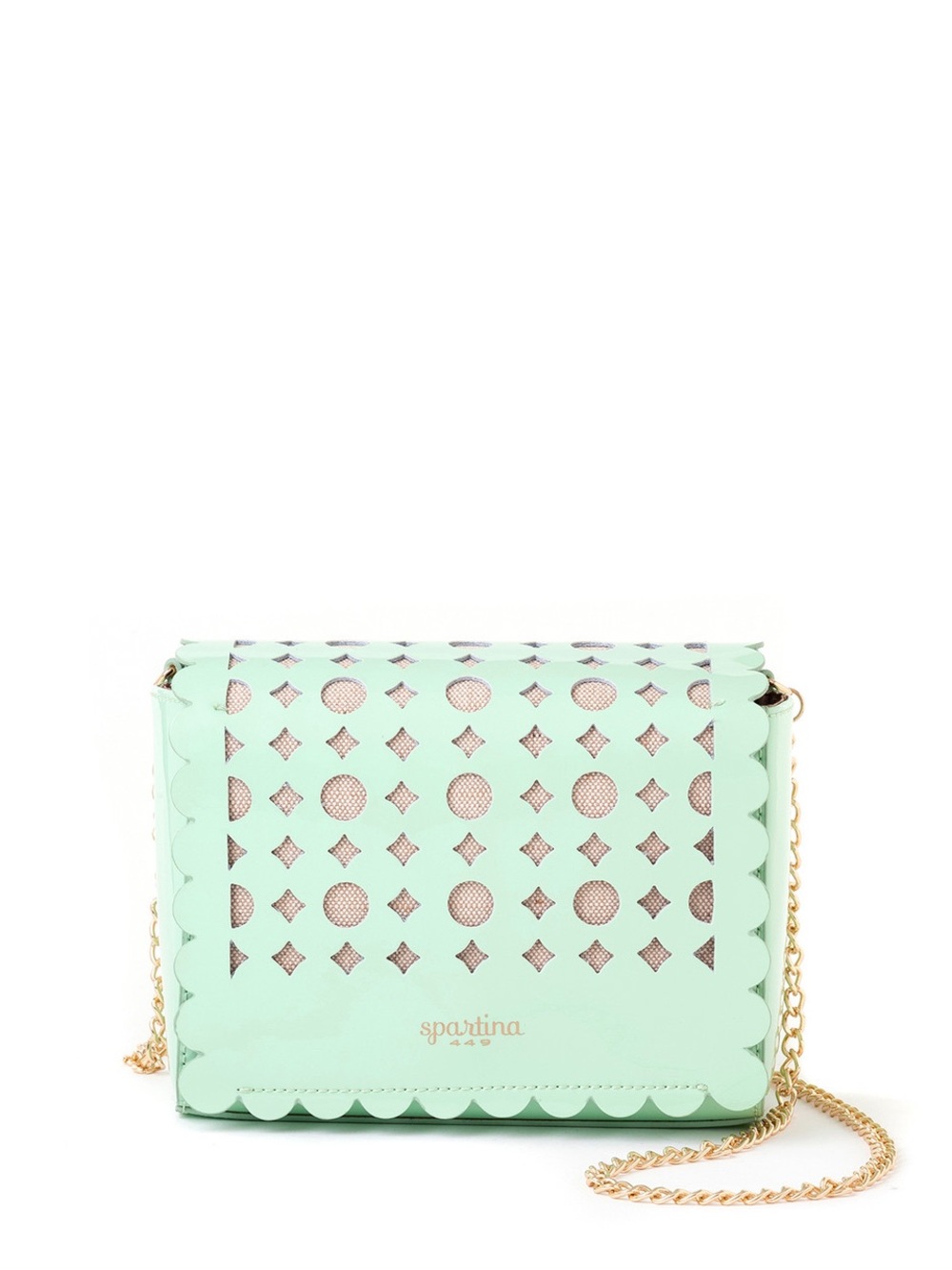 Spartina 449 Mint Laser-Cut Scalloped Crossbody with Gold Chain